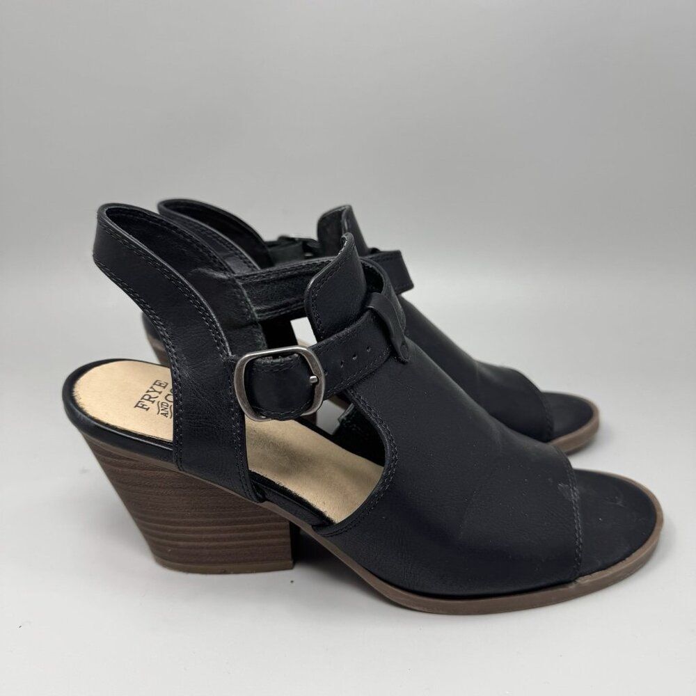 Frye and Co. Womens Black Gaia Faux Leather Heeled Sandals Size 8.5M